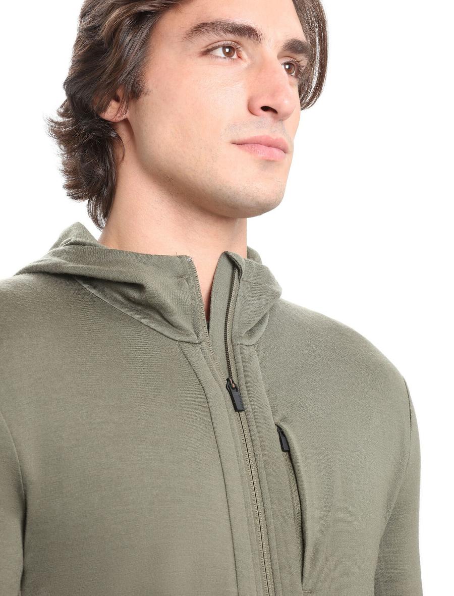 Men's Icebreaker Merino Quantum III Long Sleeve Zip Hoodie Loden | CA 1678WNBY